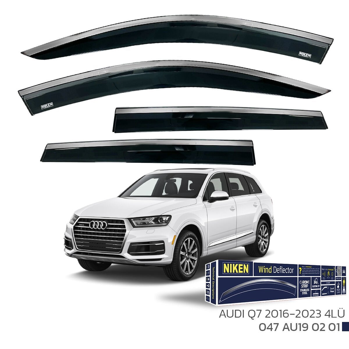 Audi Q7 2016-2023 Kromlu Cam Rüzgarlığı 4’lü Set | Araç Yan Cam Rüzgarlık Deflektör