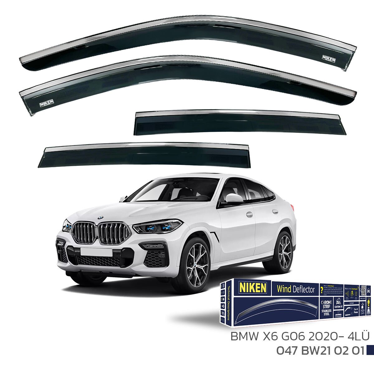 BMW X6 G06 2020- Kromlu Cam Rüzgarlığı 4’lü Set | Yan Cam Rüzgar Kesici Deflektör