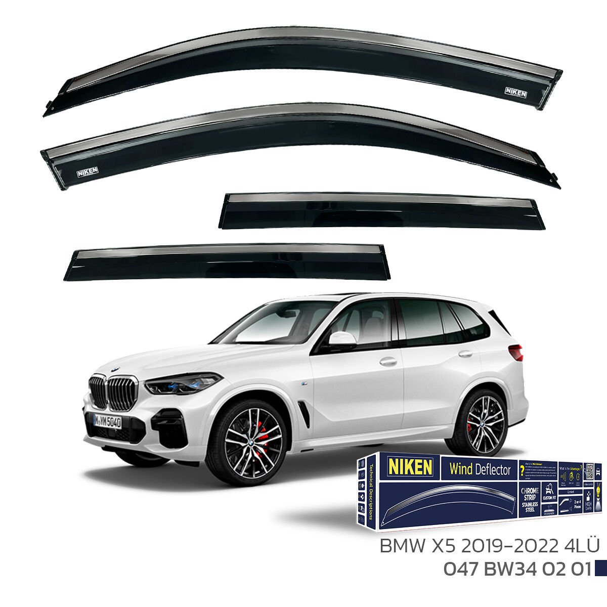 BMW X5 E70 2006-2013 Kromlu Cam Rüzgarlığı 4’lü Set | Yan Cam Rüzgar Kesici Deflektör