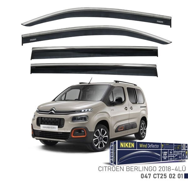 Citroën Berlingo 2018- Kromlu Cam Rüzgarlığı 4’lü Set | Yan Cam Rüzgar Kesici Deflektör