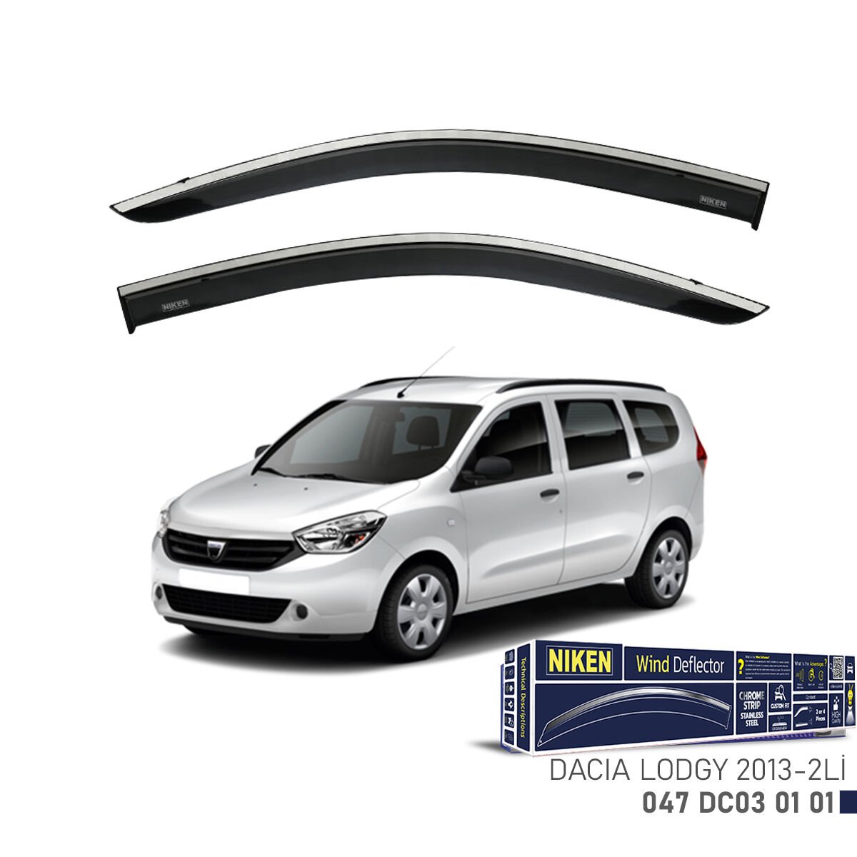 Dacia Lodgy 2013- Kromlu Cam Rüzgarlığı 2’li Set | Ön Cam Rüzgar Kesici Deflektör