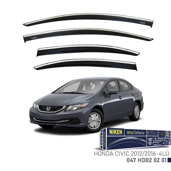 Honda Civic 2012-2016 Kromlu Cam Rüzgarlığı 4’lü Set | Yan Cam Rüzgar Kesici Deflektör