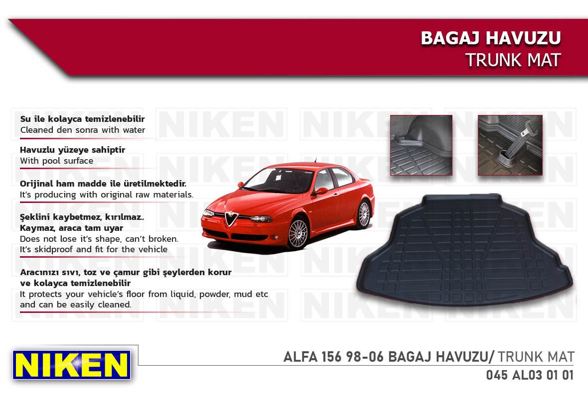 Alfa 156 1998-2006 Bagaj Havuzu – Araca Özel Dayanıklı Koruma