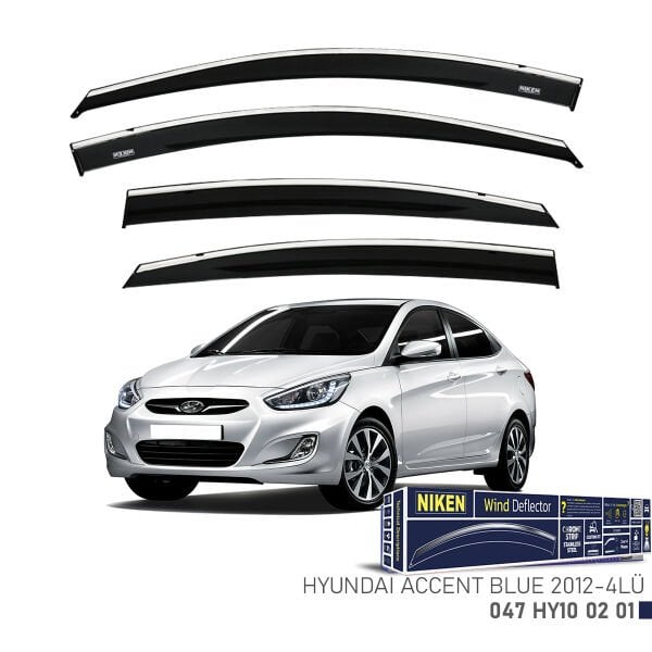 Hyundai Accent Blue 2012- Kromlu Cam Rüzgarlığı 4’lü Set | Yan Cam Rüzgar Kesici Deflektör