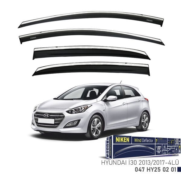 Hyundai i30 2013-2017 Kromlu Cam Rüzgarlığı 4’lü Set | Yan Cam Rüzgar Kesici Deflektör