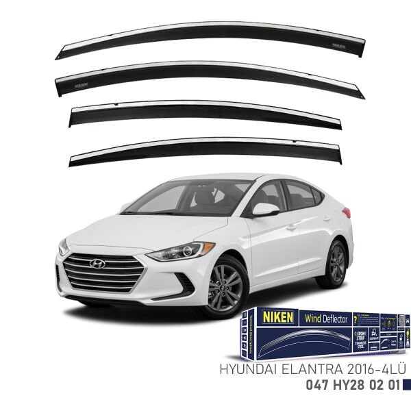 Hyundai Elantra 2016- Kromlu Cam Rüzgarlığı 4’lü Set | Yan Cam Rüzgar Kesici Deflektör
