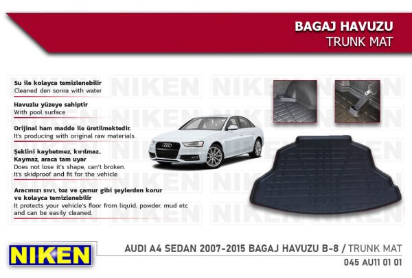 Audi A4 Sedan 2007-2015 B8 Bagaj Havuzu – Araca Özel Dayanıklı Koruma