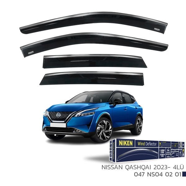 Nissan Qashqai 2023- Kromlu Cam Rüzgarlığı 4’lü Set | Yan Cam Rüzgar Kesici Deflektör