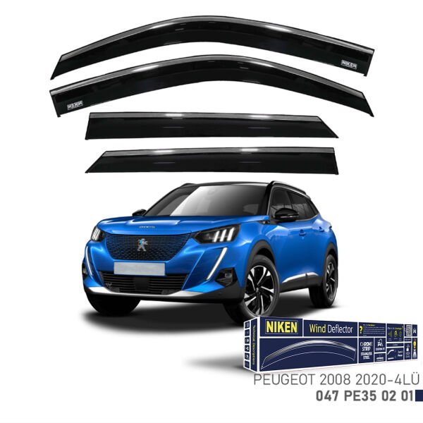 Peugeot 2008 2020- Kromlu Cam Rüzgarlığı 4’lü Set | Yan Cam Rüzgar Kesici Deflektör