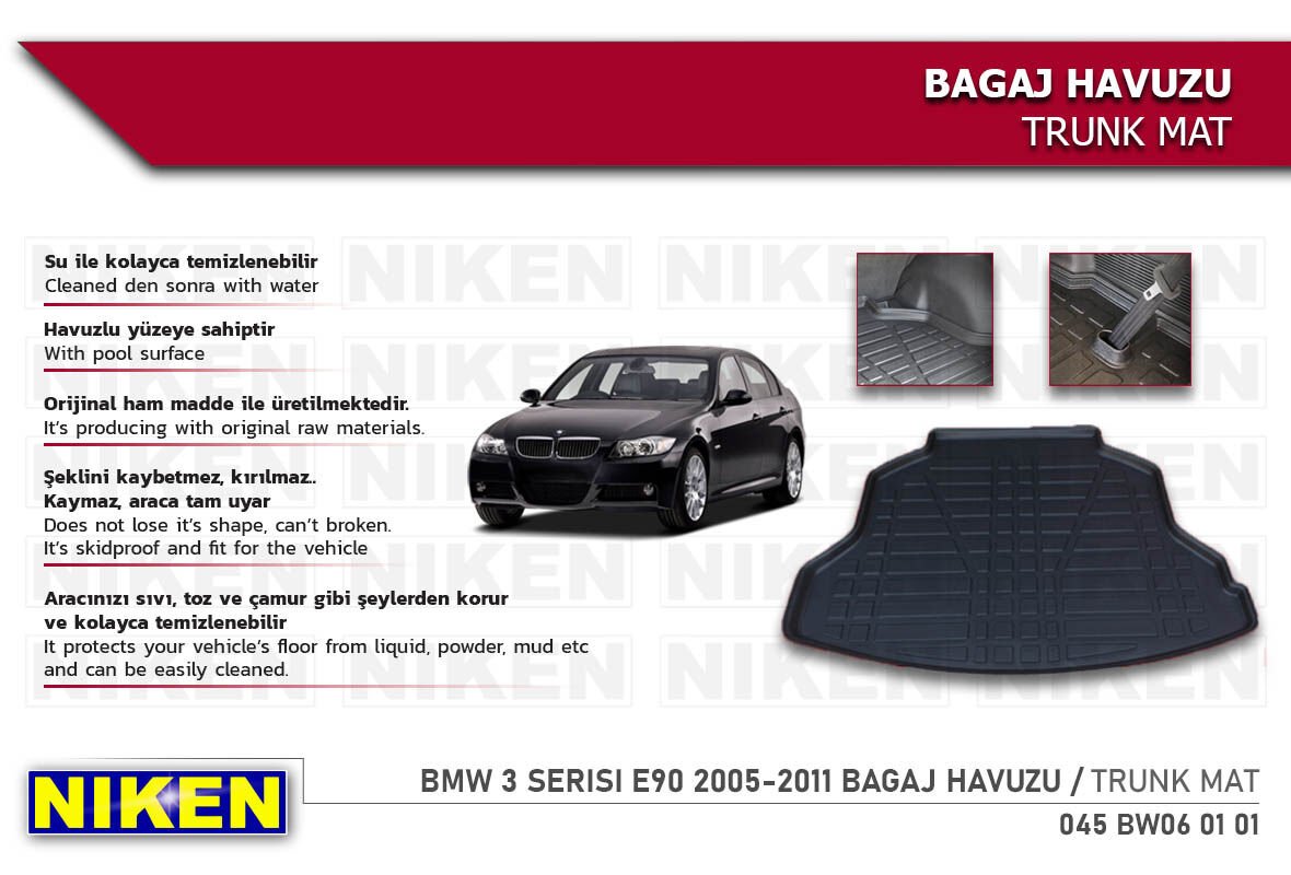 BMW 3 Serisi E90 2005-2011 Bagaj Havuzu – Araca Özel Dayanıklı Koruma