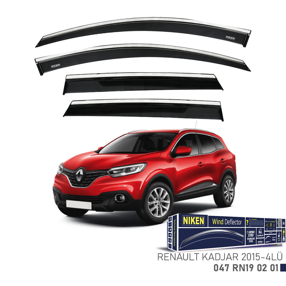 Renault Kadjar 2015- Kromlu Cam Rüzgarlığı 4’lü Set | Yan Cam Rüzgar Kesici Deflektör