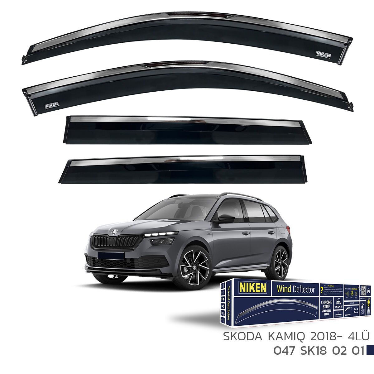 Skoda Kamiq 2018- Kromlu Cam Rüzgarlığı 4’lü Set | Yan Cam Rüzgar Kesici Deflektör