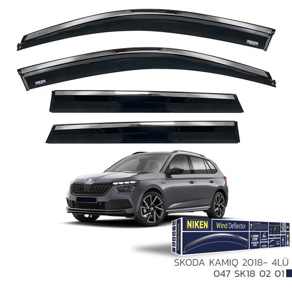 Skoda Kamiq 2018- Kromlu Cam Rüzgarlığı 4’lü Set | Yan Cam Rüzgar Kesici Deflektör