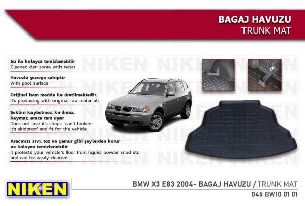 BMW X3 E83 2004- Bagaj Havuzu – Araca Özel Dayanıklı Koruma