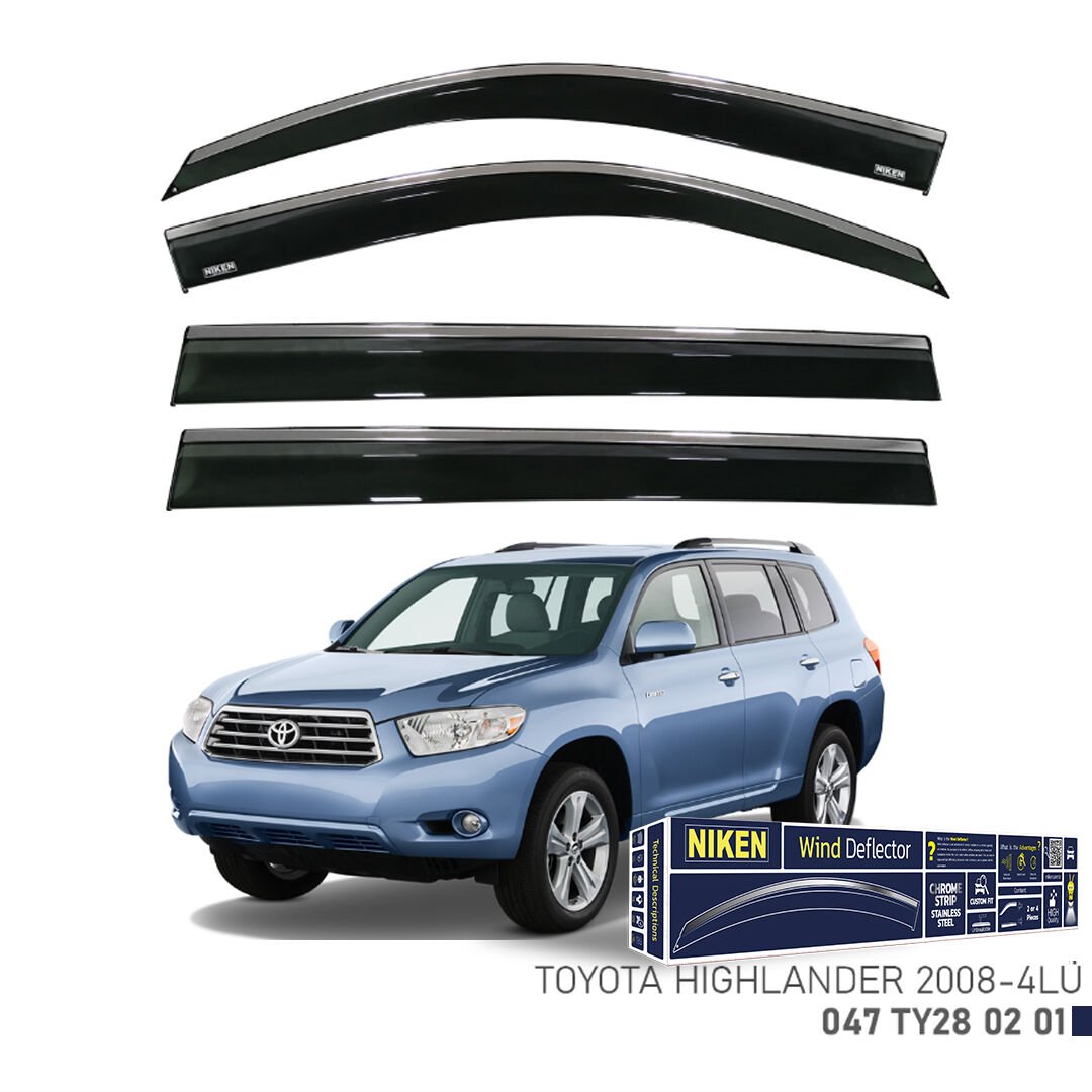 Toyota Highlander 2008- Kromlu Cam Rüzgarlığı 4’lü Set | Yan Cam Rüzgar Kesici Deflektör