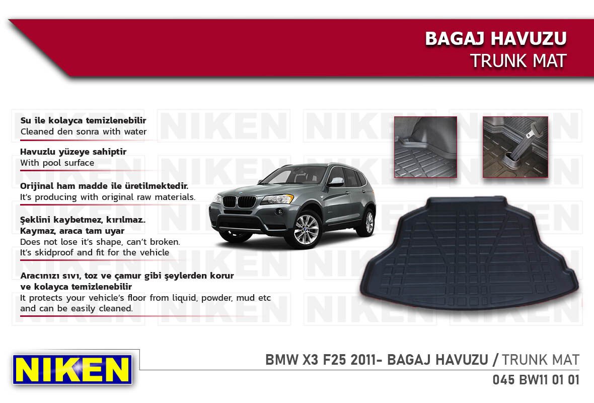 BMW X3 F25 2011- Bagaj Havuzu – Araca Özel Dayanıklı Koruma