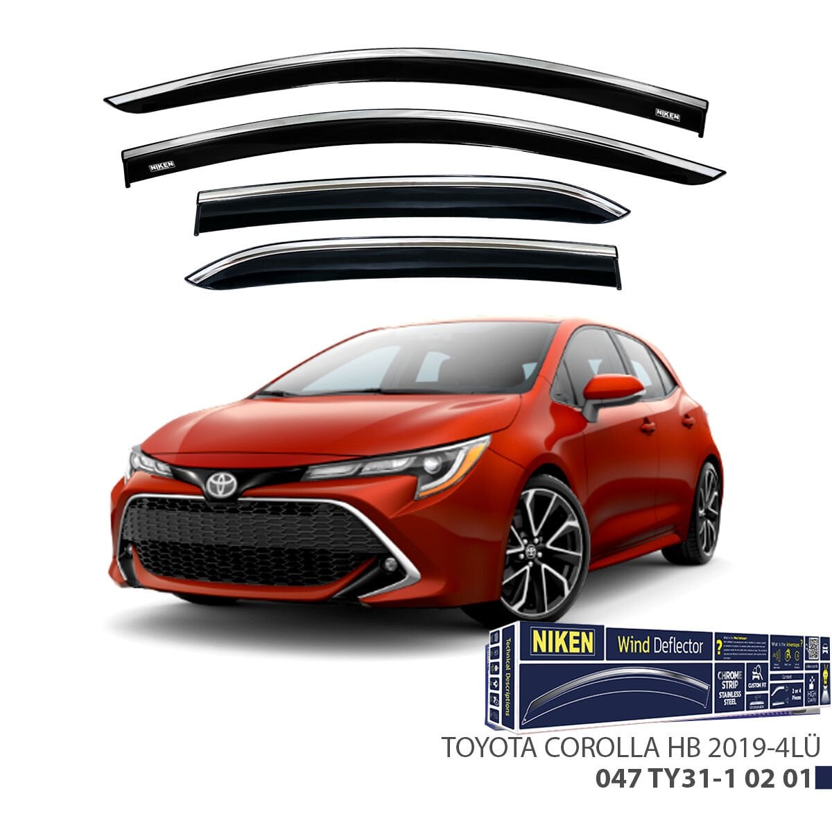 Toyota Corolla Hatchback 2019- Kromlu Cam Rüzgarlığı 4’lü Set | Yan Cam Rüzgar Kesici Deflektör