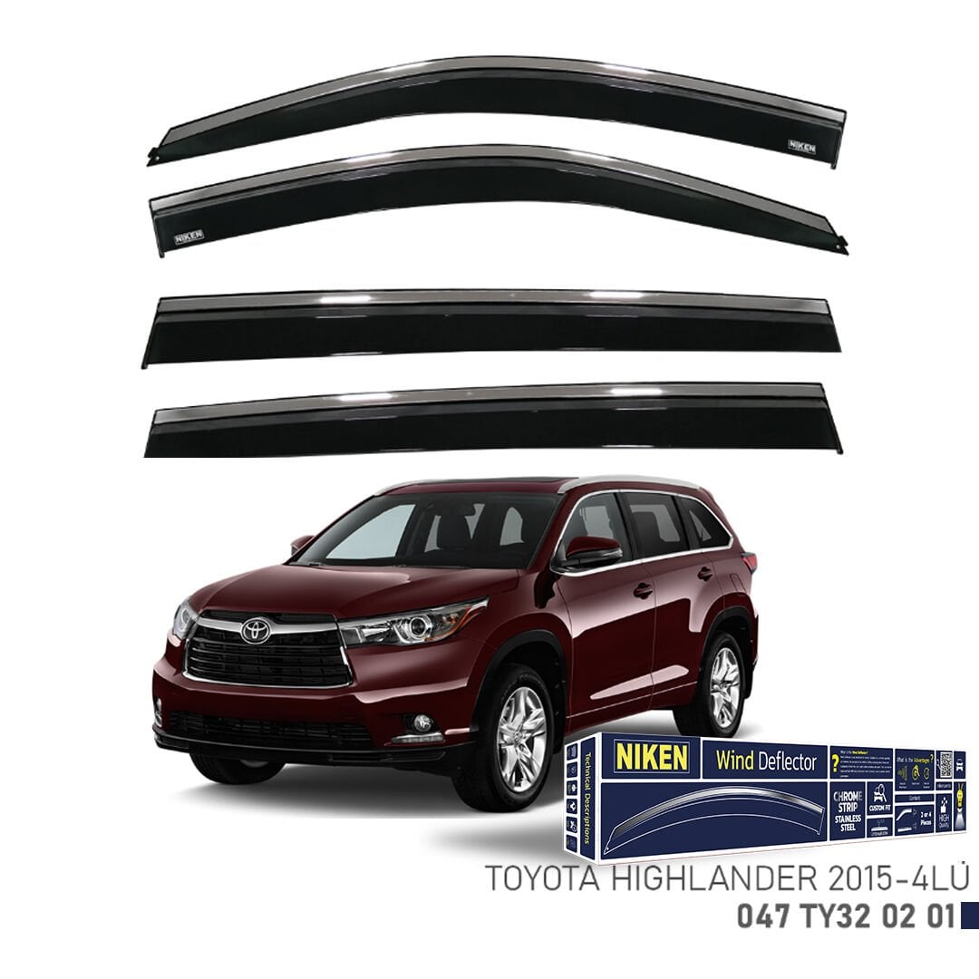 Toyota Highlander 2015- Kromlu Cam Rüzgarlığı 4’lü Set | Yan Cam Rüzgar Kesici Deflektör