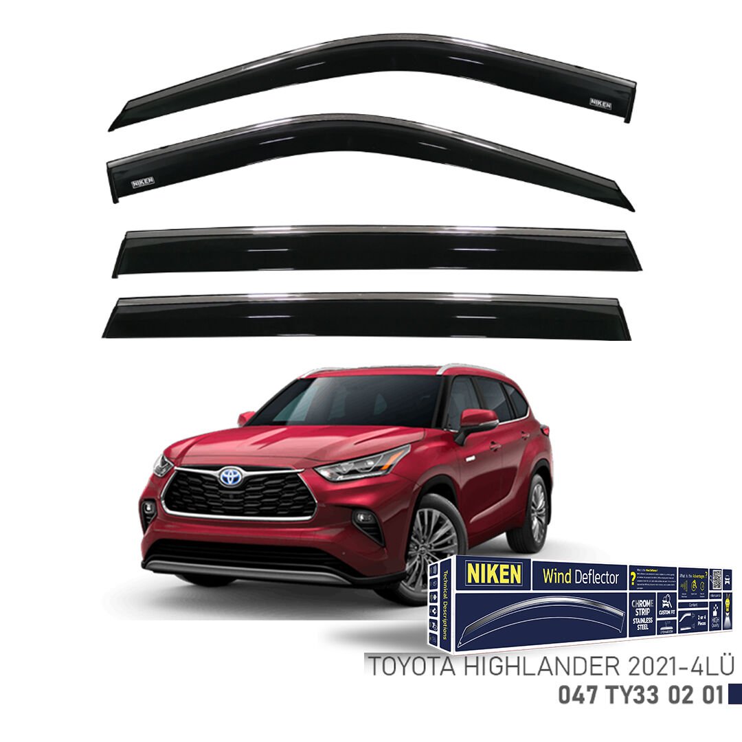 Toyota Highlander 2021- Kromlu Cam Rüzgarlığı 4’lü Set | Yan Cam Rüzgar Kesici Deflektör