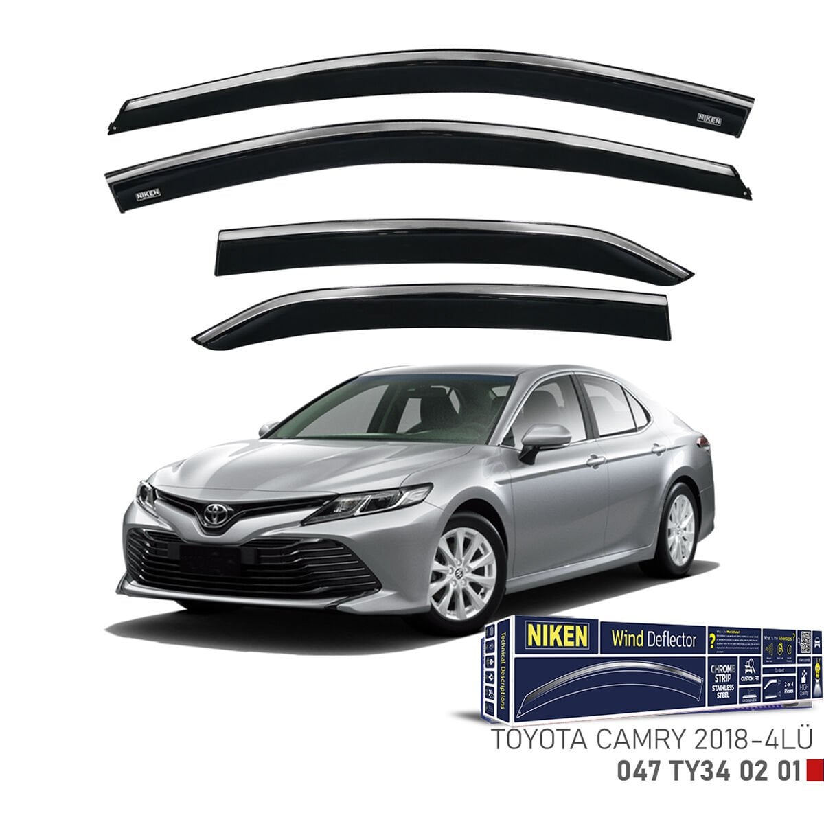 Toyota Camry 2018- Kromlu Cam Rüzgarlığı 4’lü Set | Yan Cam Rüzgar Kesici Deflektör
