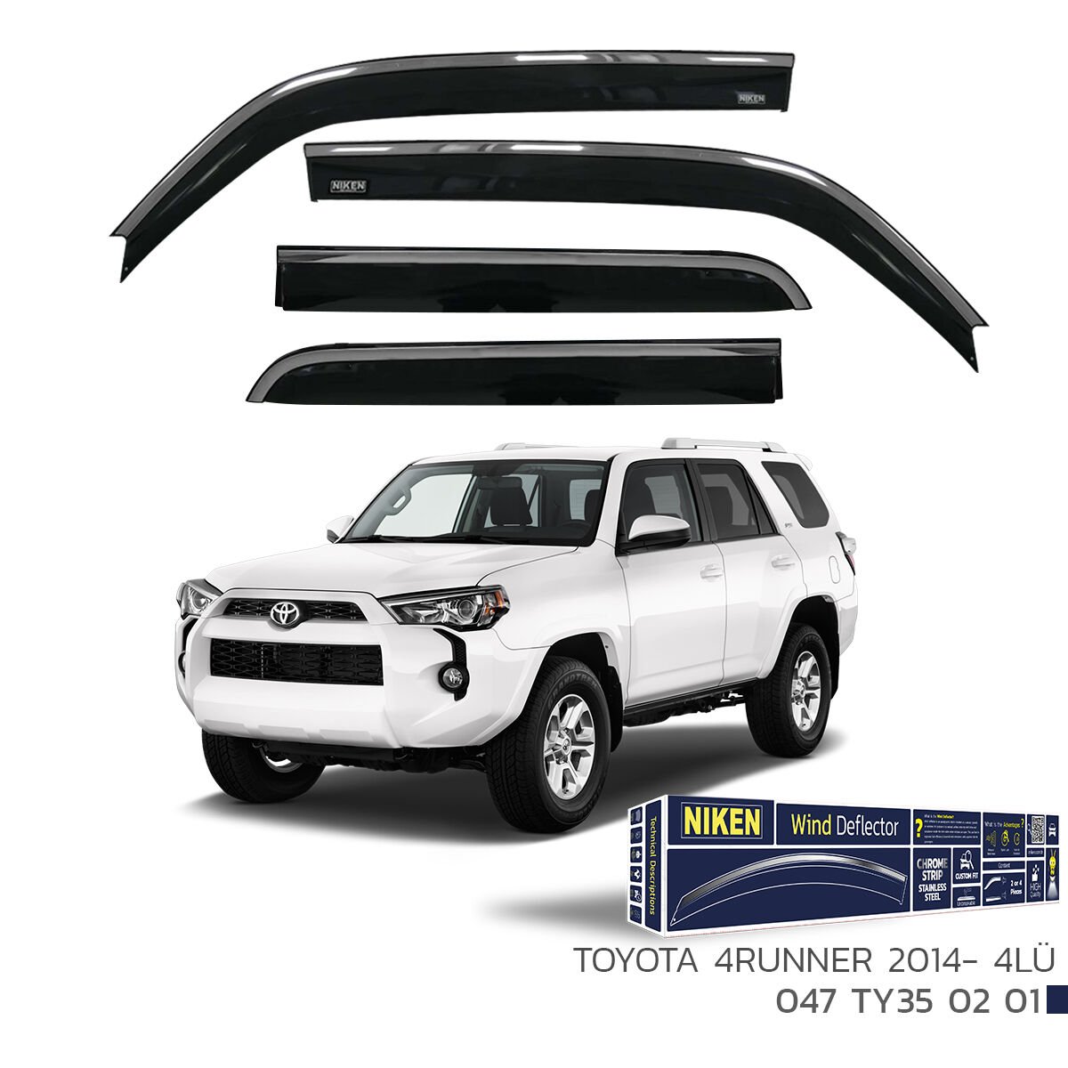 Toyota 4Runner 2014- Kromlu Cam Rüzgarlığı 4’lü Set | Yan Cam Rüzgar Kesici Deflektör