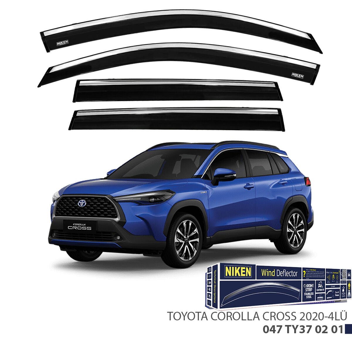 Toyota Corolla Cross 2020- Kromlu Cam Rüzgarlığı 4’lü Set | Yan Cam Rüzgar Kesici Deflektör