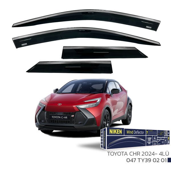 Toyota C-HR 2024- Kromlu Cam Rüzgarlığı 4’lü Set | Yan Cam Rüzgar Kesici Deflektör