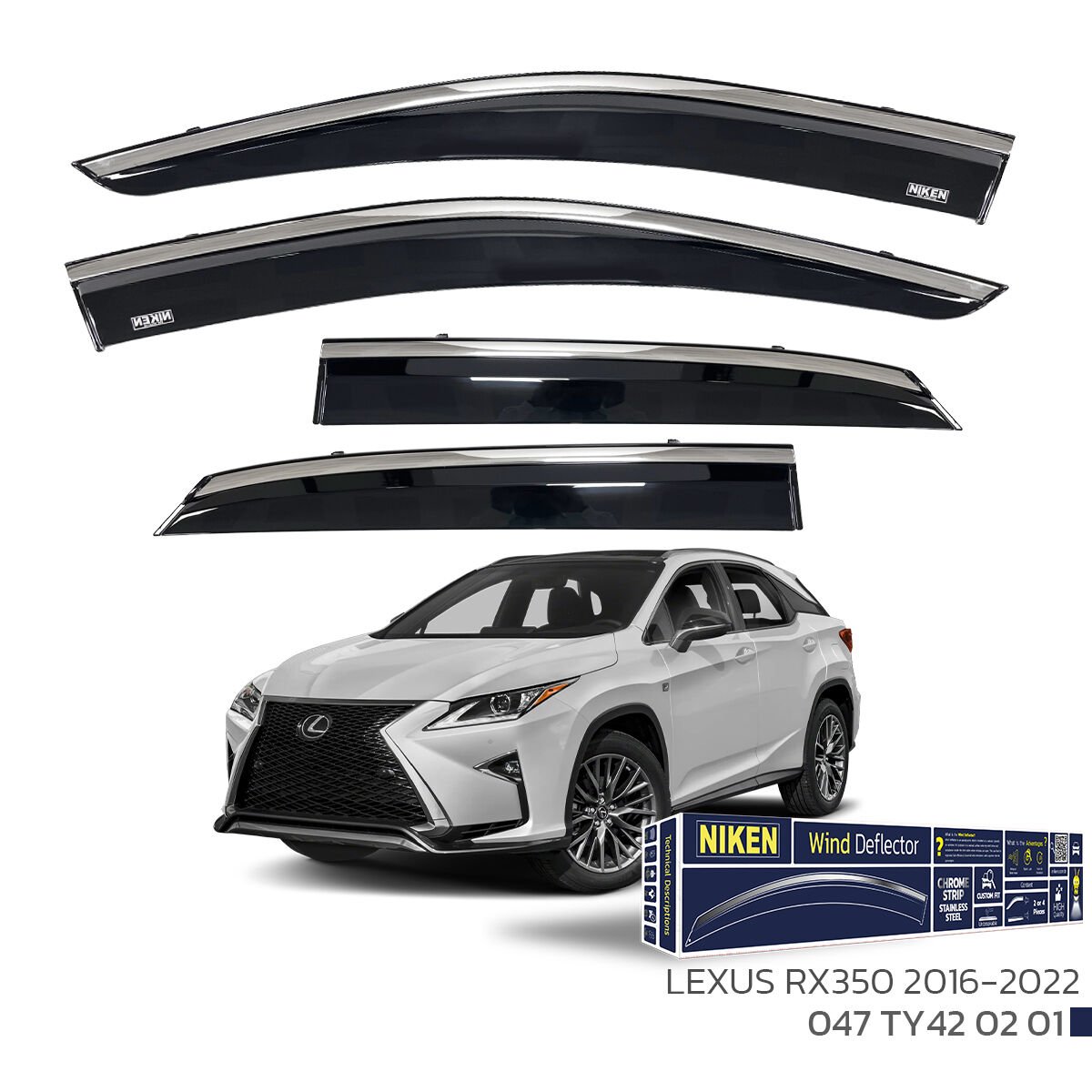 Lexus RX350 2016-2022 Kromlu Cam Rüzgarlığı 4’lü Set | Yan Cam Rüzgar Kesici Deflektör
