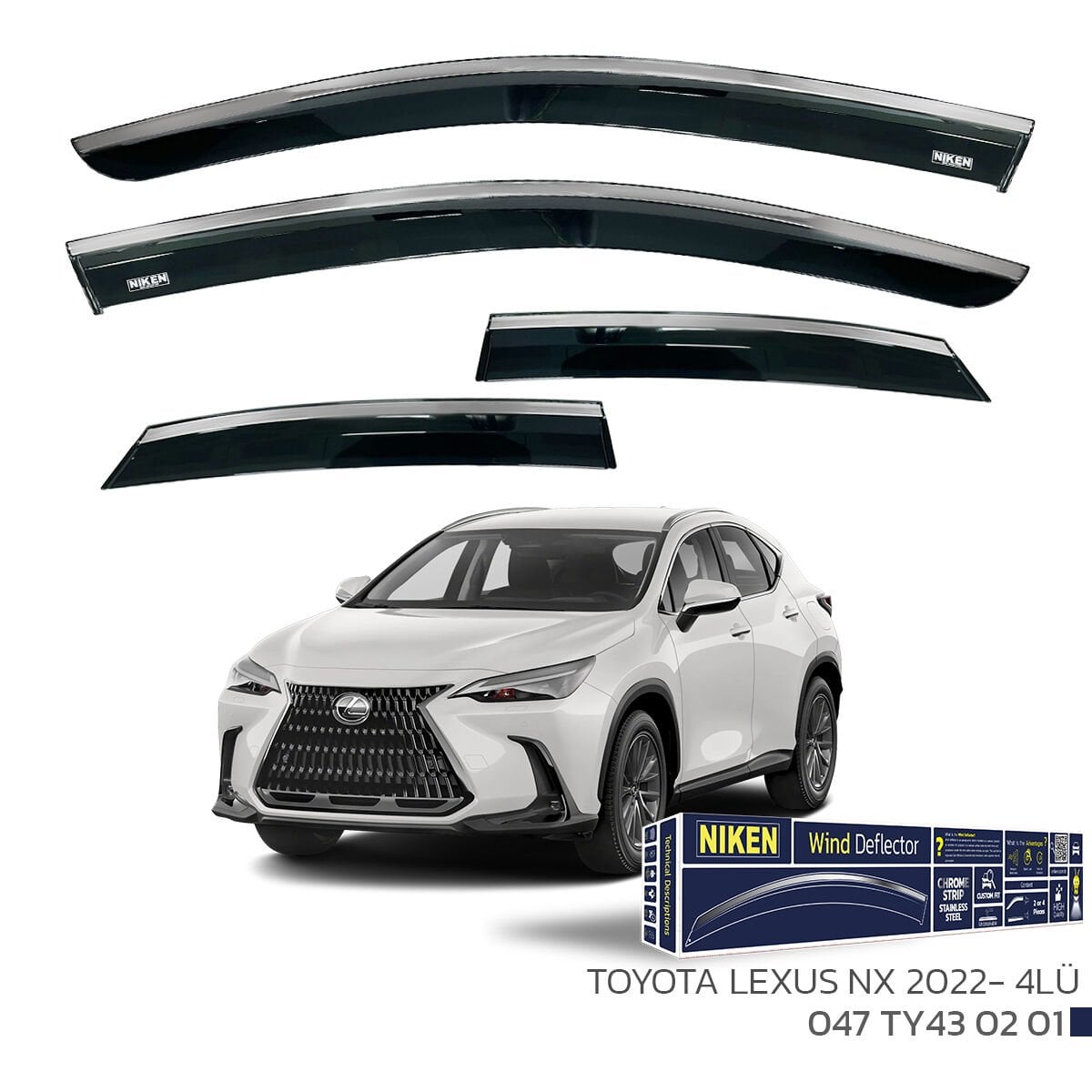 Lexus NX 2022- Kromlu Cam Rüzgarlığı 4’lü Set | Yan Cam Rüzgar Kesici Deflektör