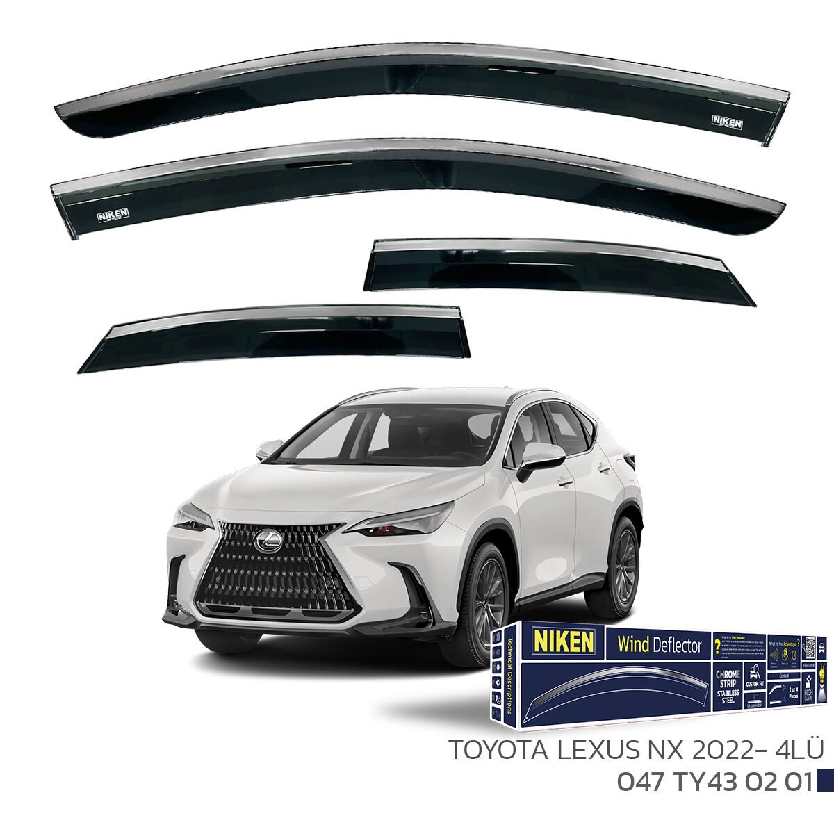Lexus NX 2022- Kromlu Cam Rüzgarlığı 4’lü Set | Yan Cam Rüzgar Kesici Deflektör
