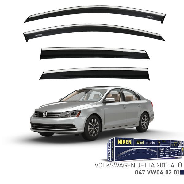 Volkswagen Jetta 2011- Kromlu Cam Rüzgarlığı 4’lü Set | Yan Cam Rüzgar Kesici Deflektör