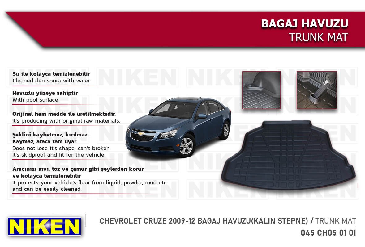 Chevrolet Cruze 2009-2012 Bagaj Havuzu – Kalın Stepne Uyumlu, Araca Özel Koruma