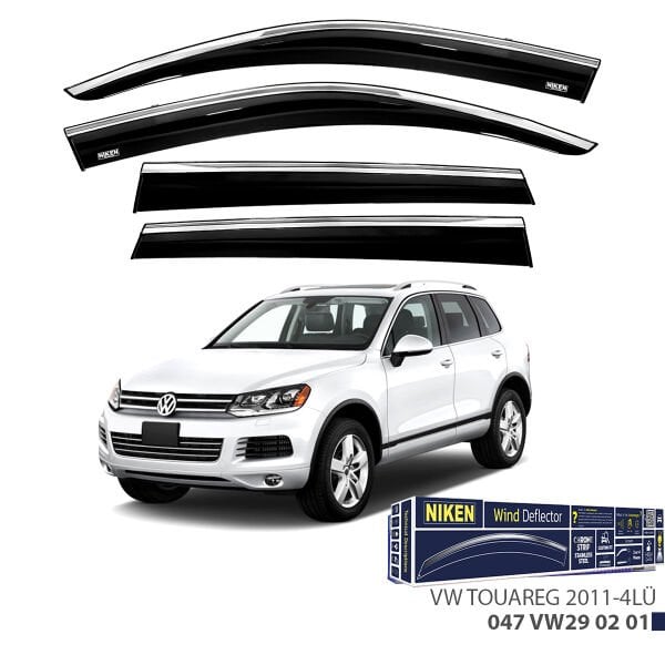 Volkswagen Touareg 2011- Kromlu Cam Rüzgarlığı 4’lü Set | Yan Cam Rüzgar Kesici Deflektör