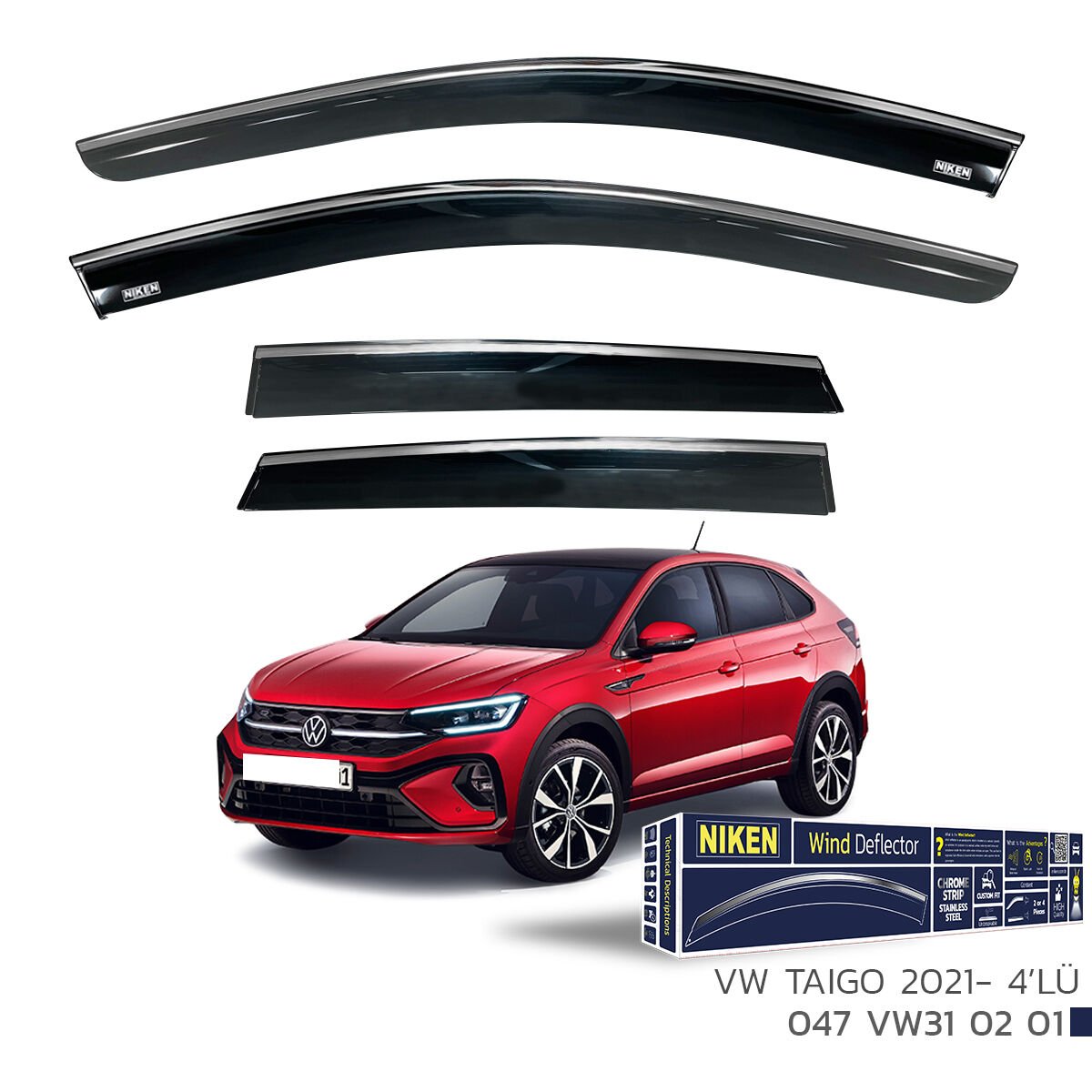 Volkswagen Taigo 2021- Kromlu Cam Rüzgarlığı 4’lü Set | Yan Cam Rüzgar Kesici Deflektör