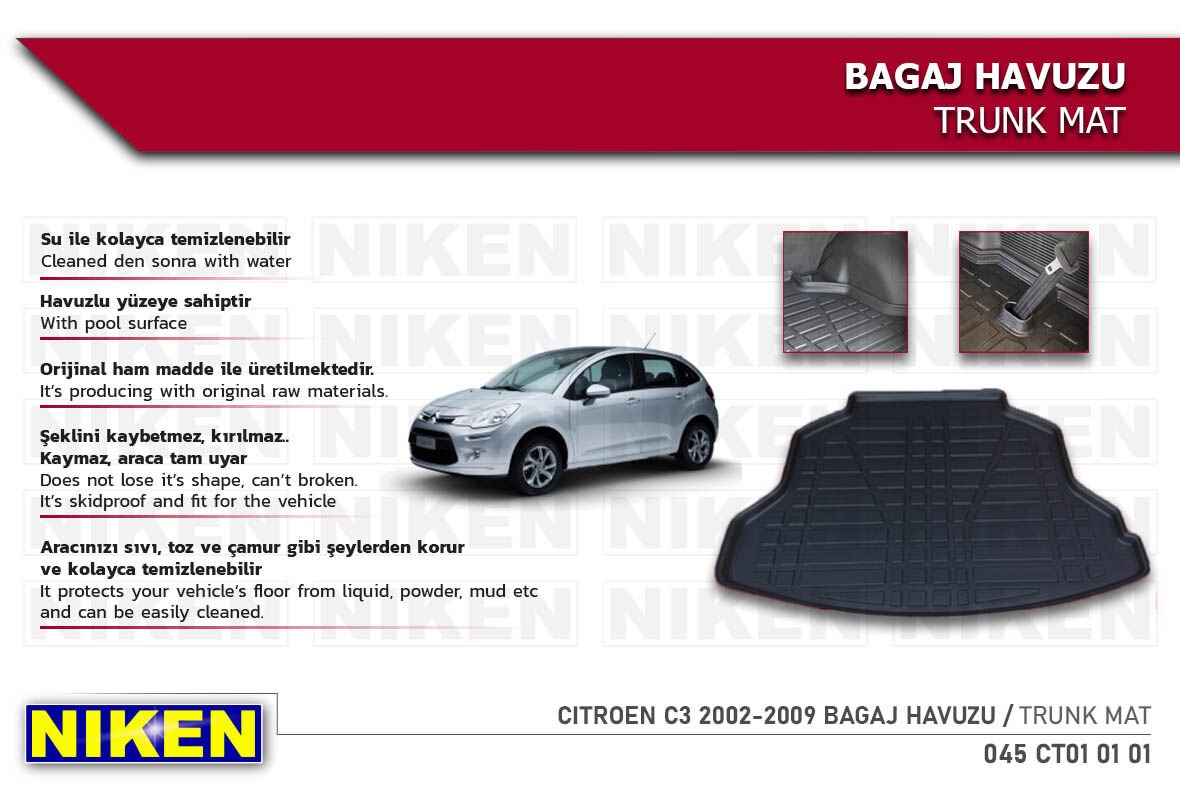 Citroën C3 2002-2009 Bagaj Havuzu – Araca Özel Dayanıklı Koruma