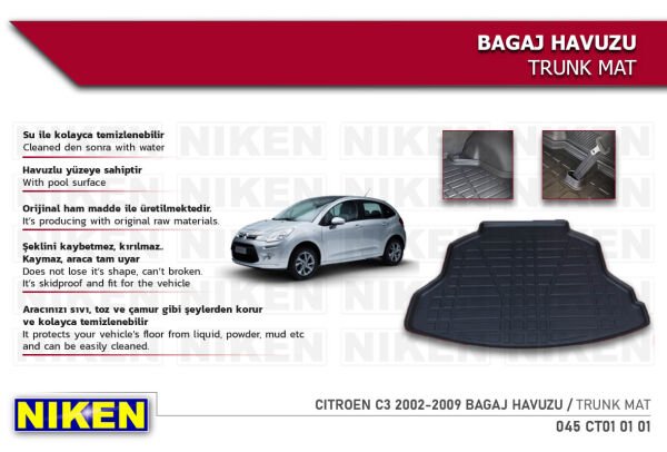 Citroën C3 2002-2009 Bagaj Havuzu – Araca Özel Dayanıklı Koruma