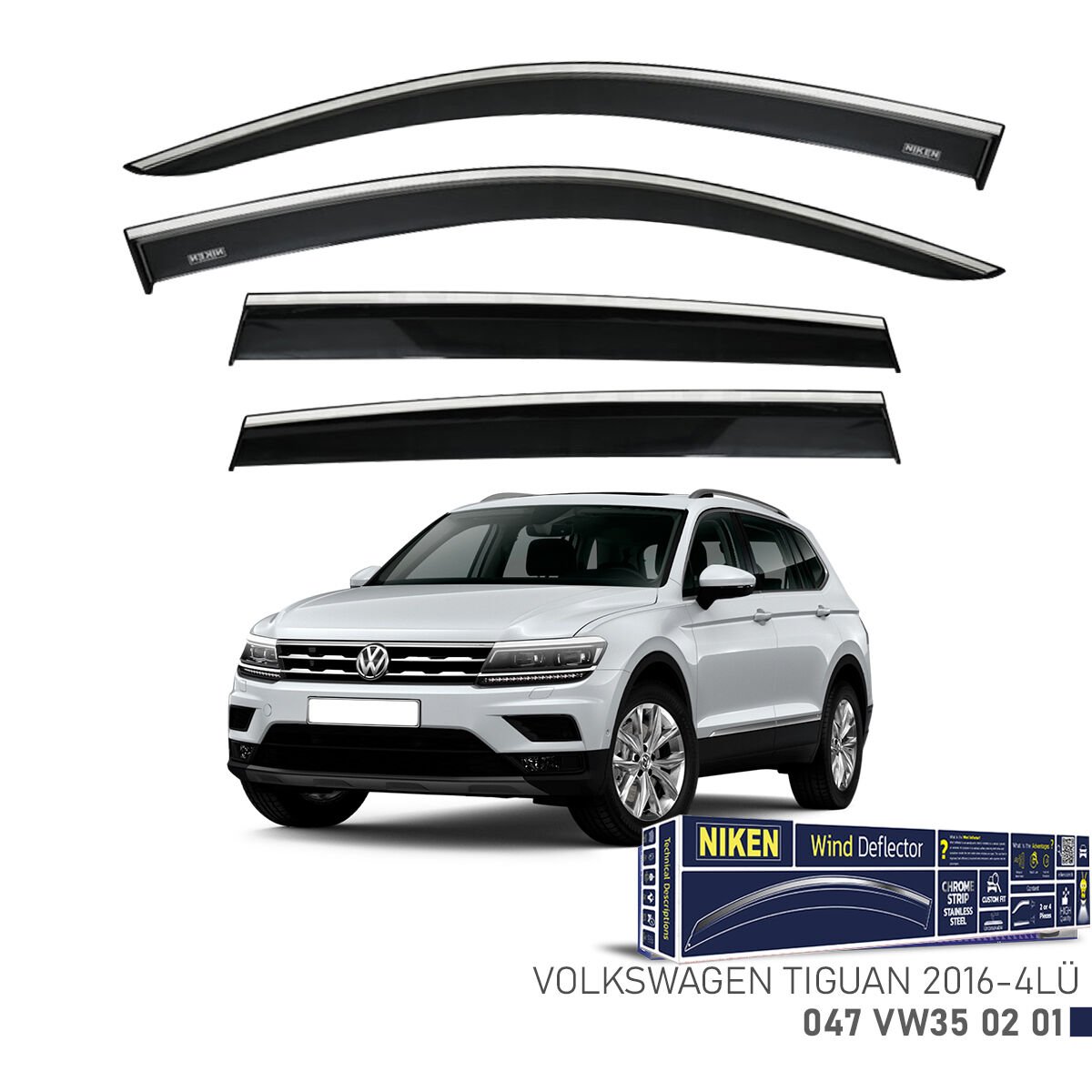 Volkswagen Tiguan 2016- Kromlu Cam Rüzgarlığı 4’lü Set | Yan Cam Rüzgar Kesici Deflektör