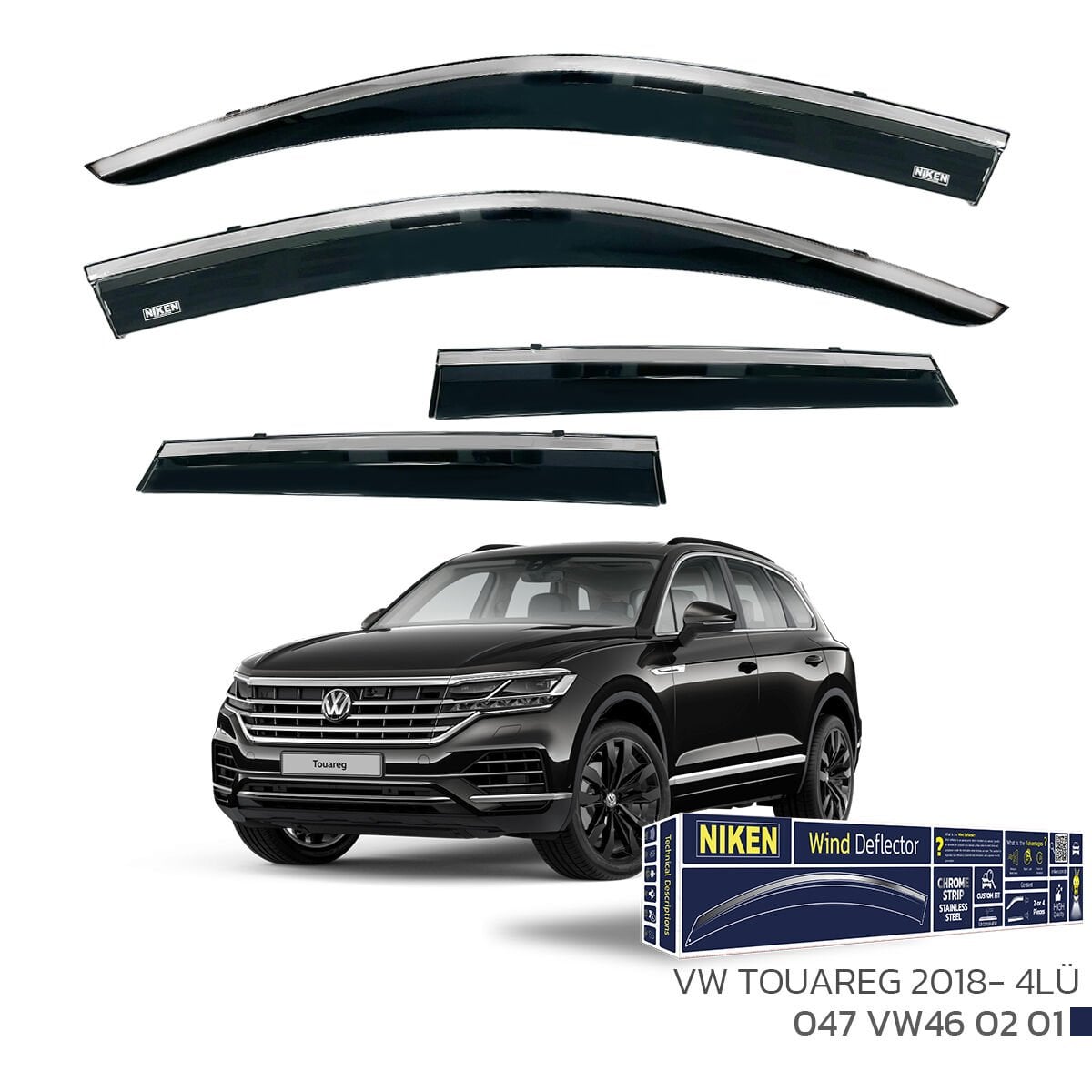 Volkswagen Touareg 2018- Kromlu Cam Rüzgarlığı 4’lü Set | Yan Cam Rüzgar Kesici Deflektör