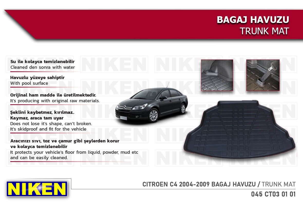 Citroën C4 2004-2009 Bagaj Havuzu – Araca Özel Dayanıklı Koruma