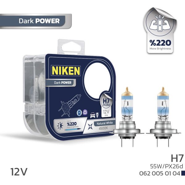 Niken 12V H7 55W Dark Power PX26d 4500K Halojen Far Ampulü