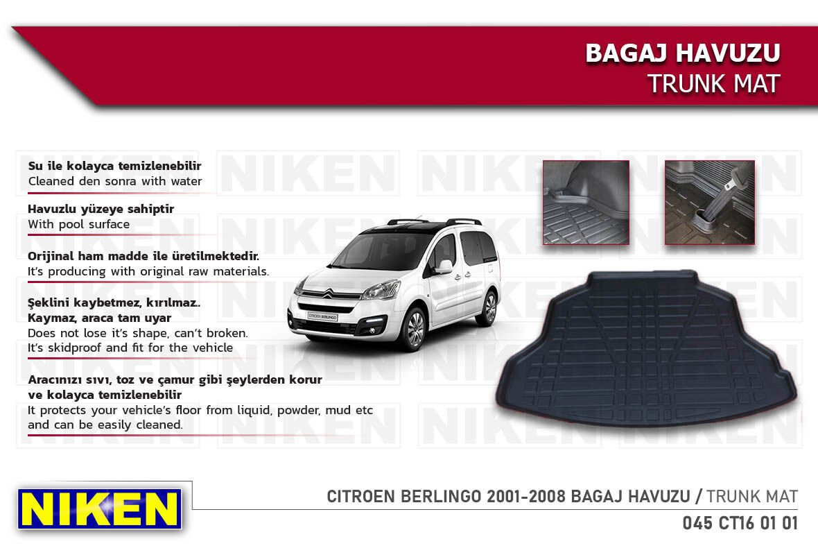 Citroën Berlingo 2001-2008 Bagaj Havuzu – Araca Özel Dayanıklı Koruma