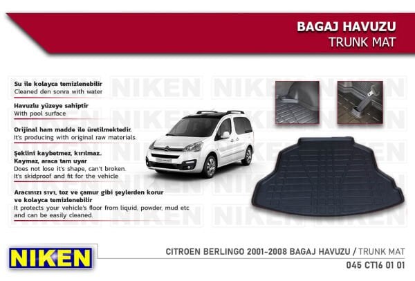 Citroën Berlingo 2001-2008 Bagaj Havuzu – Araca Özel Dayanıklı Koruma