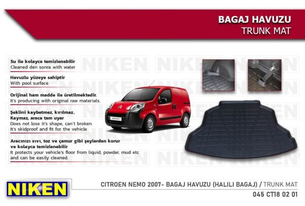 Citroën Nemo 2007- Bagaj Havuzu (Halılı Bagaj) – Araca Özel Dayanıklı Koruma