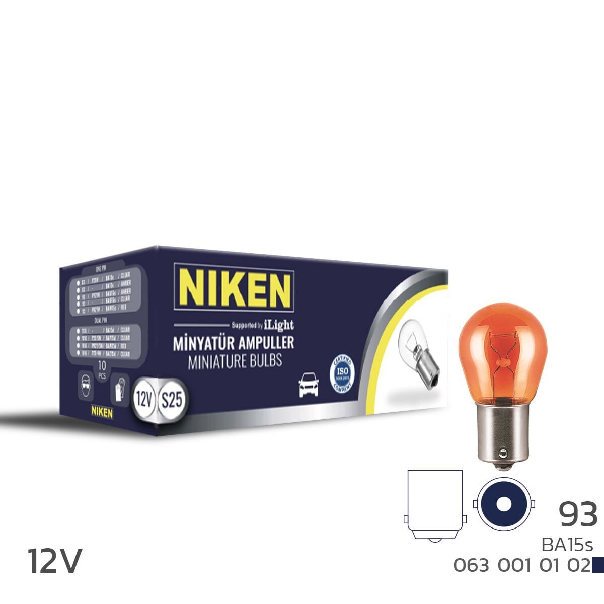 Niken 12V 93 Amber Ampul BA15s 10’lu Paket | Turuncu Sinyal Ampulü