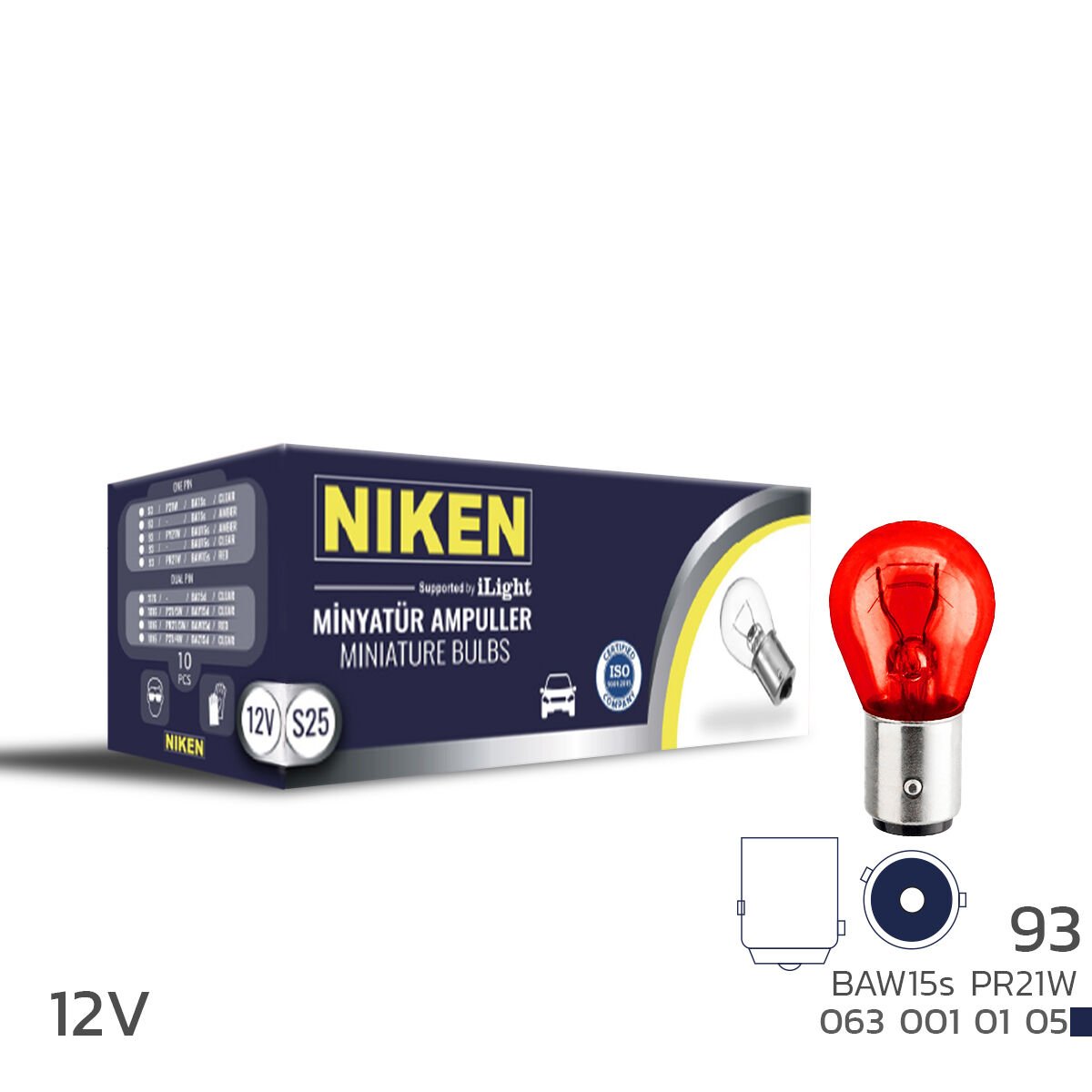 Niken PR21W 12V Kırmızı Sinyal Ampul BAW15s 10’lu Paket | 93 Tip Oto Ampul