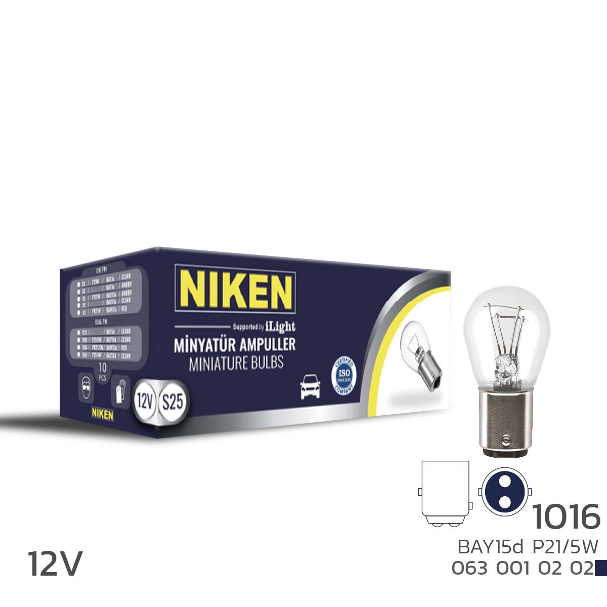 Niken 1016 12V P21/5W Çift Filament Ampul BAY15d 10’lu Paket | Stop Sinyal Ampul