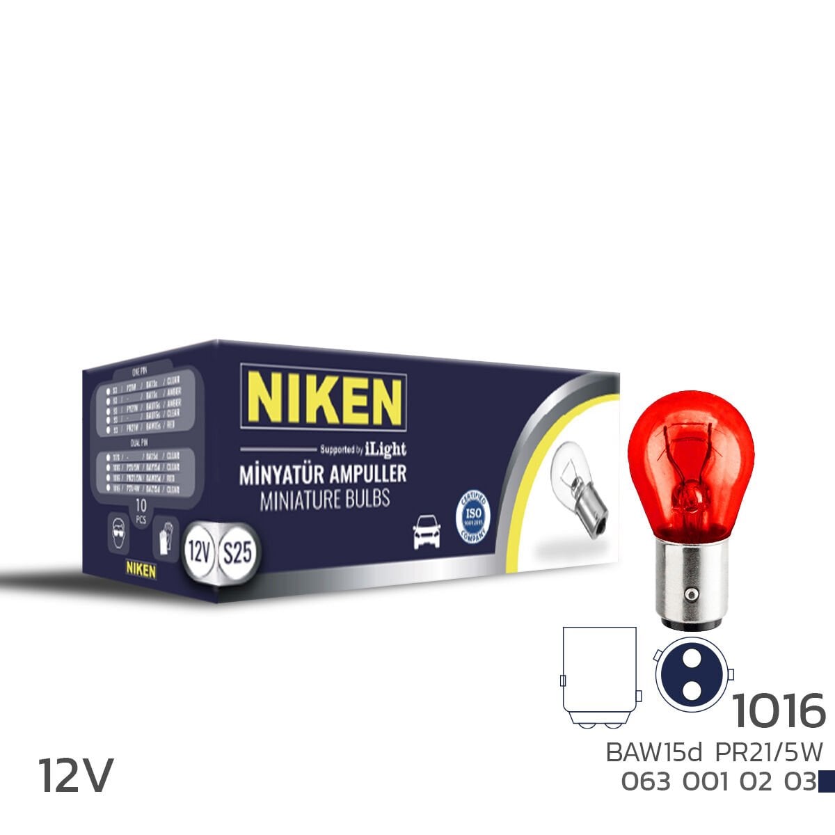 Niken 1016 PR21/5W 12V Kırmızı Çift Filament Ampul BAW15d 10’lu Paket | Stop Sinyal Ampul