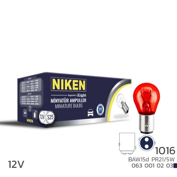 Niken 1016 PR21/5W 12V Kırmızı Çift Filament Ampul BAW15d 10’lu Paket | Stop Sinyal Ampul