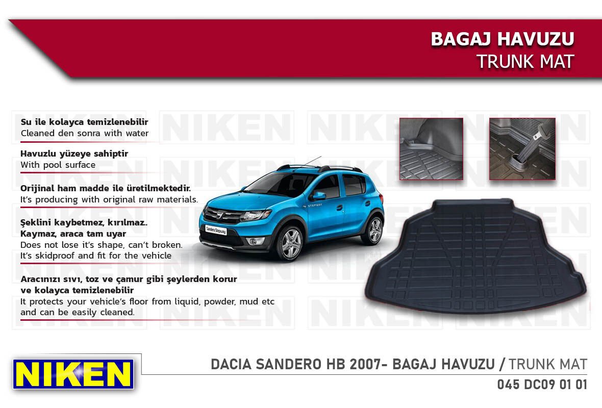 Dacia Sandero HB 2007- Bagaj Havuzu – Araca Özel Dayanıklı Koruma