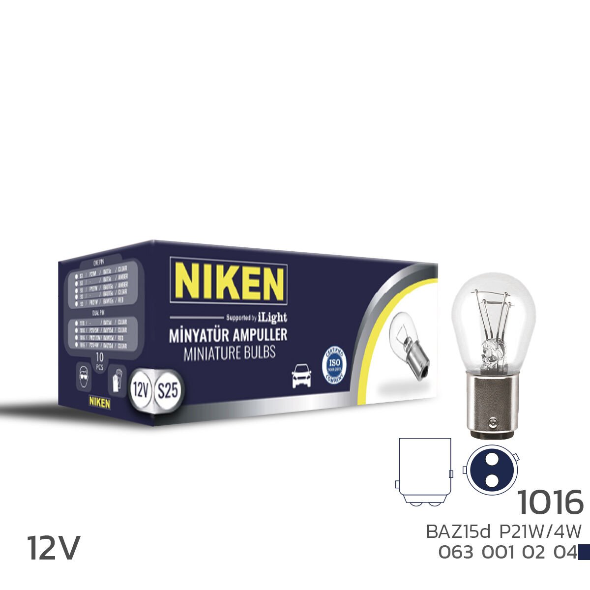 Niken 1016 P21/4W 12V Ampul BAZ15d 10’lu Paket | Çift Filament Oto Ampul